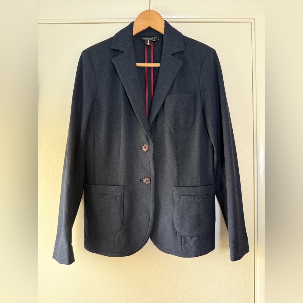 Peace of Cloth NYC Navy Blue Knit Jacket Blazer Classic Minimalist Comfy Chic